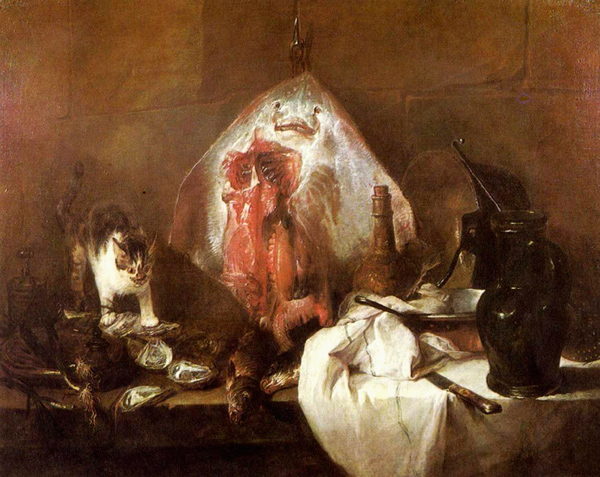 ジャン・バティスト・シメオン・シャルダン（1699-1779）　『赤エイのある静物』　油彩　114×146cm　1728年　フランス　ルーヴル美術館所蔵