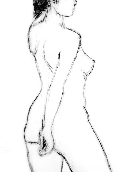 柳澤　徹　　素描　2004・6　#3　（裸婦クロッキー・裸婦画）　木炭　ケント紙　B4　36×26cm　　とおる美術館 所蔵