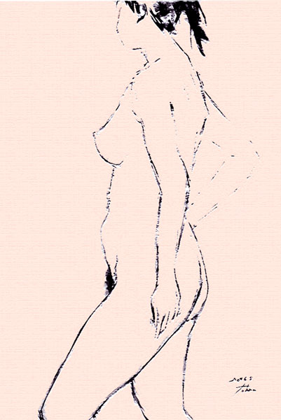 柳澤　徹　　裸婦　2004・7　#5　　木炭による素描に彩色