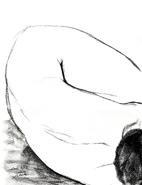 柳澤　徹　　ドローイング　2006・3　#19　（裸婦クロッキー／素描）　ピットチャコール（成型木炭）　ラフ・ペーパー（Rough Paper）　B3　51×35cm　 5分　 とおる美術館 所蔵