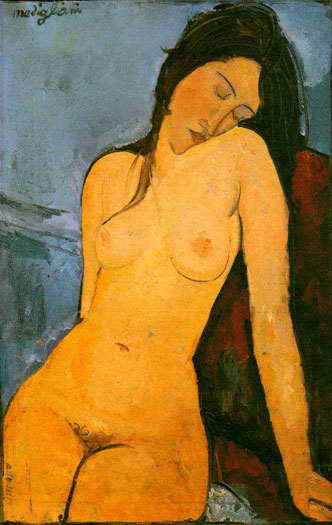 アメデオ・モディリアーニ　（1884-1920）　　坐る裸婦（裸婦画）　油彩　1916年　　コートールド美術館 （英国） 所蔵　エコール・ド・パリ