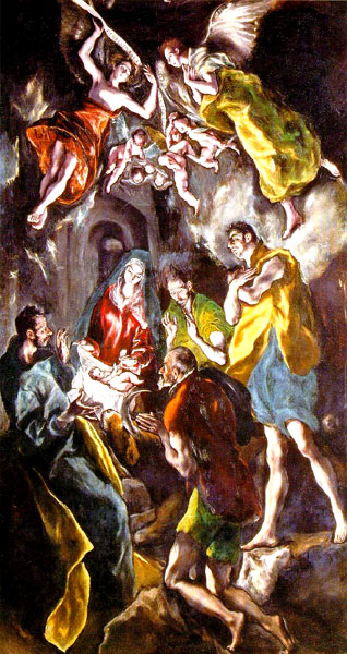 エル・グレコ （1541-1614）　　羊飼いの礼拝　1612-14年　油彩　319×180cm　　プラド美術館（スペイン） 所蔵  祭壇画 （宗教画　スペイン・マニエリズム）