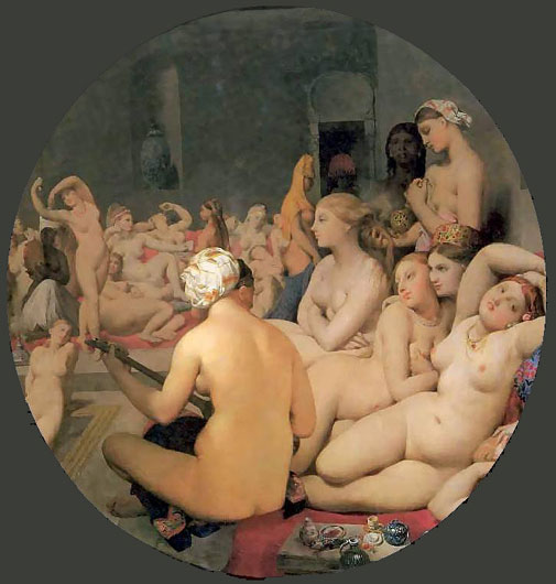 ジャン・オーギュスト・ドミニク・アングル （1780-1867）　　トルコ風呂　108×108cm　油彩　　1863年　　ルーヴル美術館（仏国） 所蔵　新古典主義　裸婦画