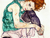 エゴン・シーレ　立てひざをついて座る女　1917年　（部分）